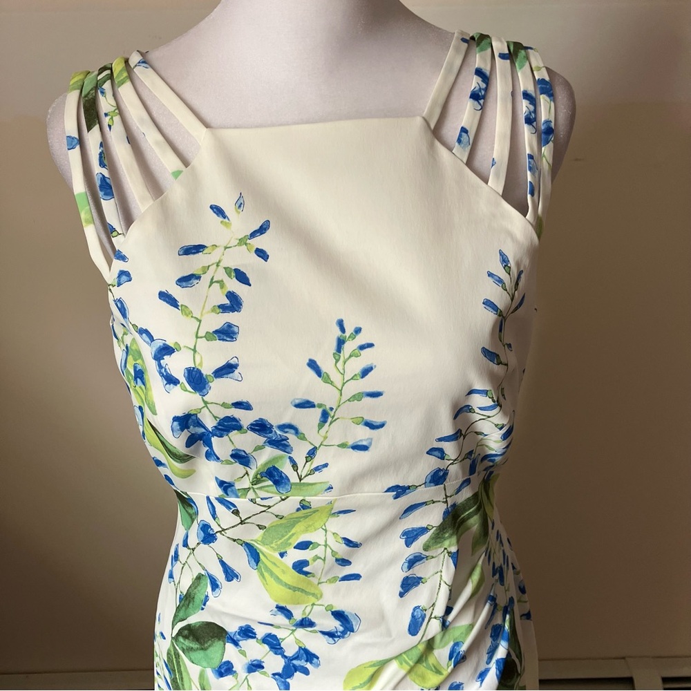Karen Millen White Ivory Floral Wisteria Print Strappy Sheath Dress size 8 - Picture 9 of 11